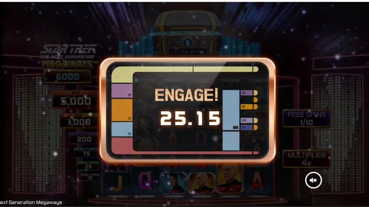 Interface do jogo Star Trek: The Next Generation Megaways com elementos da ponte da Enterprise